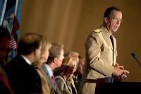 U.S. Navy Adm. Mike Mullen, chairman of the Joint Chiefs of Staff, addresses audience members at the Detroit Economic Club in Detroit